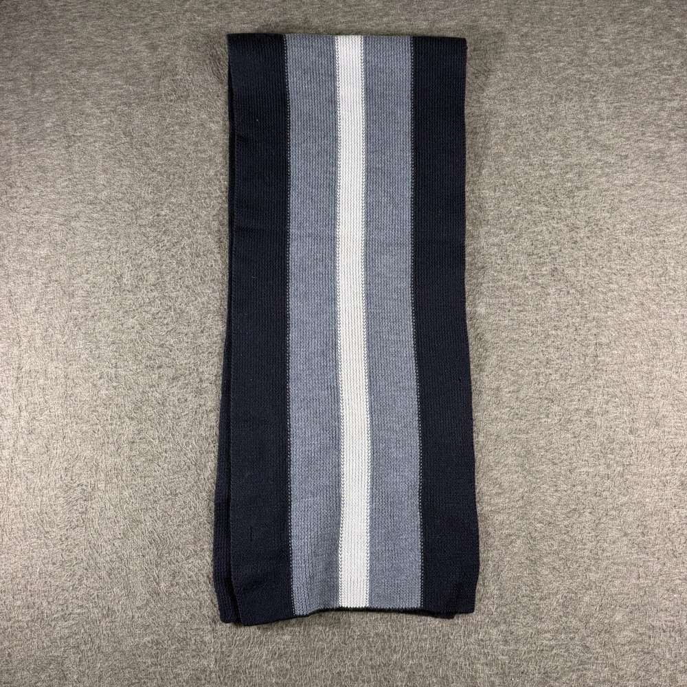 Gap Navy Blue Gray White Stripes 100% Merino Wool Scarf Warm 58"X 12" Ski Preppy